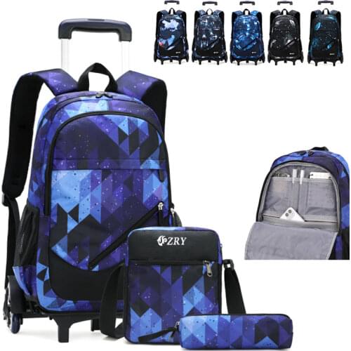 School Bag Trolley 6 Wheel Staircase Kids Bag Primary Backpack Bagpack Wheeled Waterproof Removable Detachable Roller ZR5114