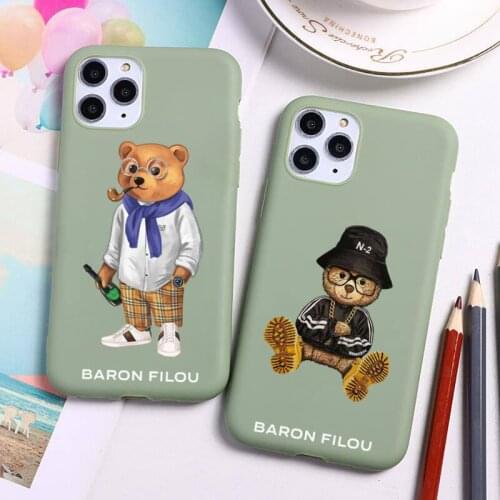 Cute BEAR Design Barons Phone Case For iphone 12 11 Pro Max Mini XS 8 7 6 6S Plus X SE 2020 XR Candy green Silicone cover