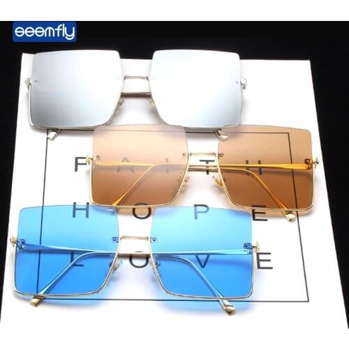 Seemfly Retro Half Frame Metal Sunglasses Oversized Square Sungshades Men Brand Designer Sun Glasses Colorful Eyewear For Women