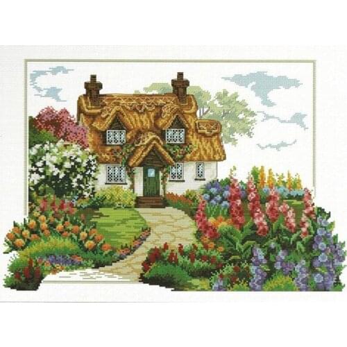 Modern Needlepoint Foxglove Cottage Hand Embroidery Cross Stitch Patterns with 100% Cotton Floss & Free Shipping for Wall Decor