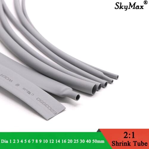 1Meter Grey Dia 1 2 3 4 5 6 7 8 9 10 12 14 16 20 25 30 40 50 mm Heat Shrink Tube 2:1 Polyolefin Thermal Cable Sleeve Insulated