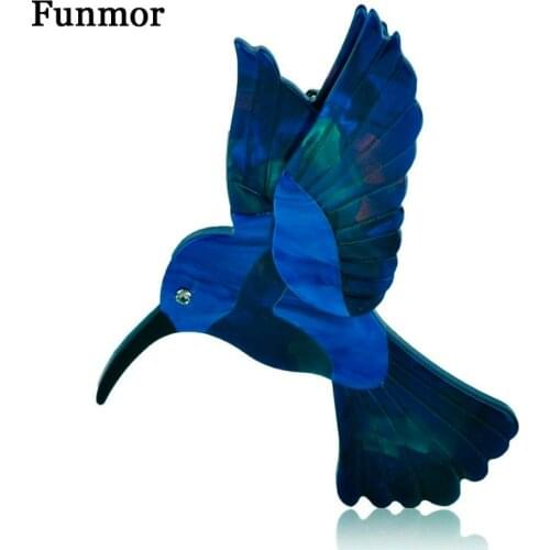 FUNMOR Resin Abalone Shell Blue Woodpecker Brooch Acrylic Handmade Vivid Animal Brooches For Women Kids Large Hijab Pins Jewelry