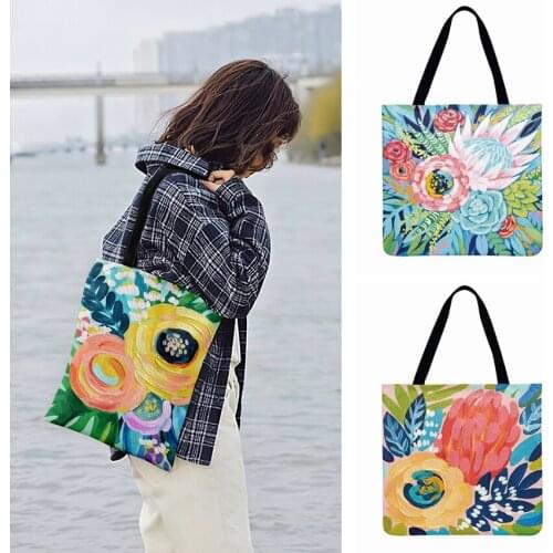 Ladies Shoulder Bag Modern Classical Painting Floral Printed Tote Bag Women Casual Totes Fashion Shopping Bag Outdoor Beach Bag