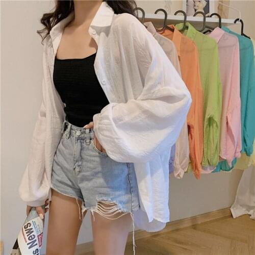 Female Sun-proof Blouse Summer Hot Sale Turn-down Collar Button Lantern Sleeve Loose Shirts Korean Ladies Tops Casual Shirts