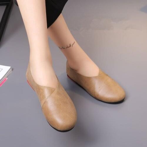 Handmade Womens Shoes Comfortable Loafers Women Flats Casual Shoes Flat Heel Slip-On Solid Full Grain Leather Glove Shoes