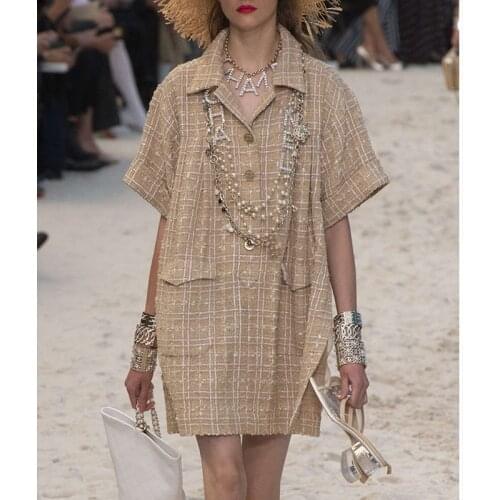 2021 New Arrival Runway Shirt Dress Luxury Designer High Quality Vintage Plaid Ladies Short Sleeve Mini Dress Plus Size XXXL