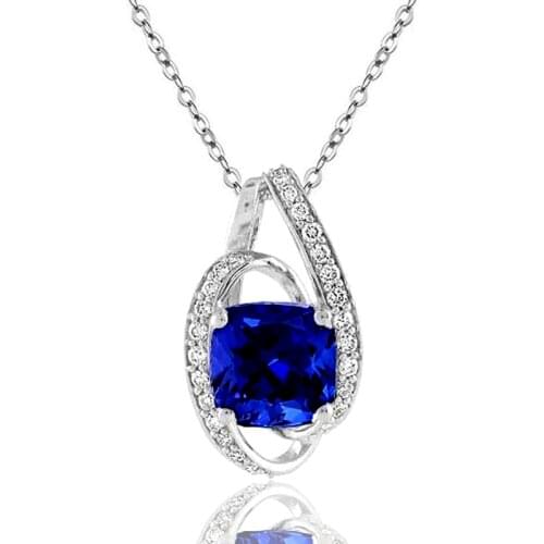 Huitan Elegant Blue CZ Women Wedding Necklace Princess Cut Square Shaped Brilliant Luxury Female Pendant Necklace Trendy Jewelry