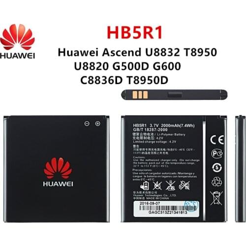 100% Orginal Huawei HB5R1 Battery 2000mAh For Huawei Ascend G500D G600 U8520 U8832 U8832D U8836D U8950 U8950D Mobile Phone