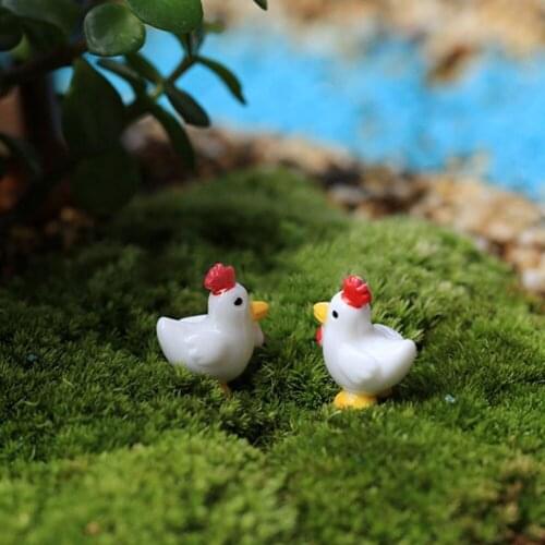 2Pcs Hen Cock Cute DIY Resin Animal Figurines Mini Landscape Fairy Garden Craft Decoration Miniature Micro Terrarium Gift