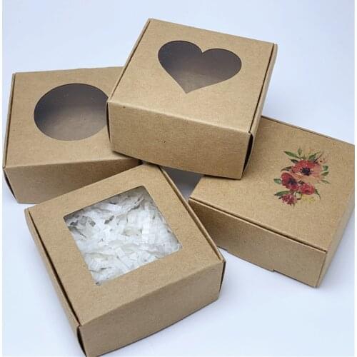 2pcs Transparent PVC Window Soap Boxes Kraft Paper Box Jewelry Gift Packaging Box Wedding Favors Candy Box