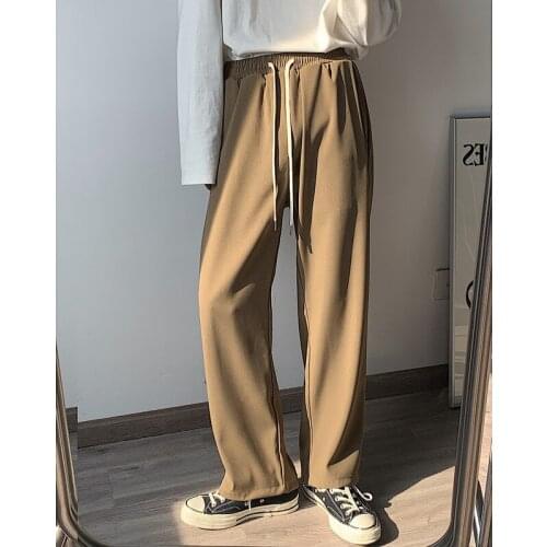 2021 autumn fashion retro drape wide-leg pants straight loose elastic waist drawstring casual trousers men women Korean trousers