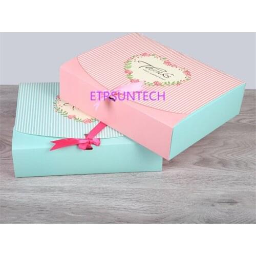 50pcs/lot Large Paper gift box Pink Wedding Favors Boxes Birthday Event Party Supplier clothing packaging carton with Ribbon