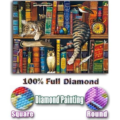 Full Square/Round Drill 5D DIY Diamond Painting "Cat & book" Diamond Embroidery animal Cross Stitch Mosaic Home Decor Art