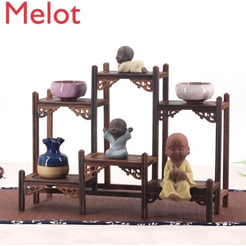 Rosewood Antique-and-curio Shelves Tea Pot Holder Solid Wood Chinese Style Teapot Set Goods Of Furniture For Display