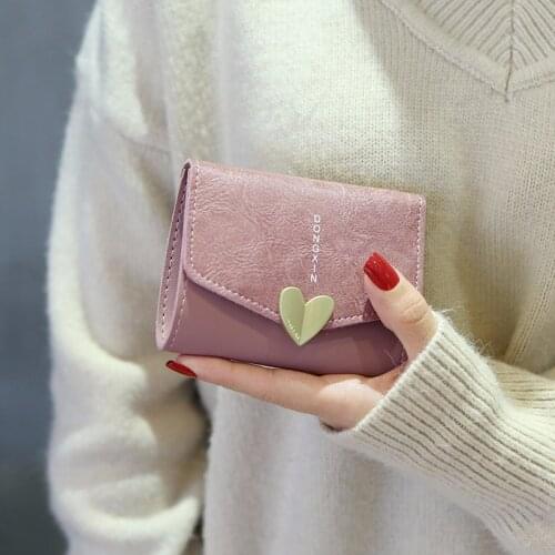 BOTUSI Love Heart Womens Wallet Leather Small Wallet Luxury Brand Famous Mini Purses Short Female Coin Purse Credit Card Holder