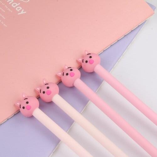 40pcs creative animal pink pig gel pen powder pig black water pen student stationery pig pen