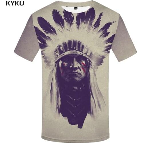 KYKU Indians Tshirt Men White Feather T Shirt Hip Hop Anime Clothes Character 3d Print T-shirt Punk Rock Mens Clothing Summer