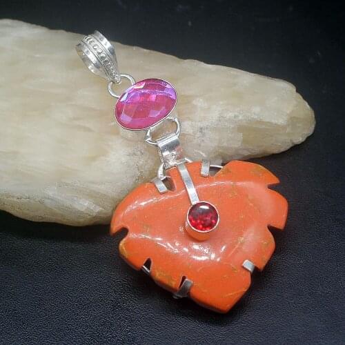 Gemstonefactory Jewelry Big Promotion 925 Silver Orange Jasper Garnet Topaz Women Ladies Gifts Necklace Pendant 0713