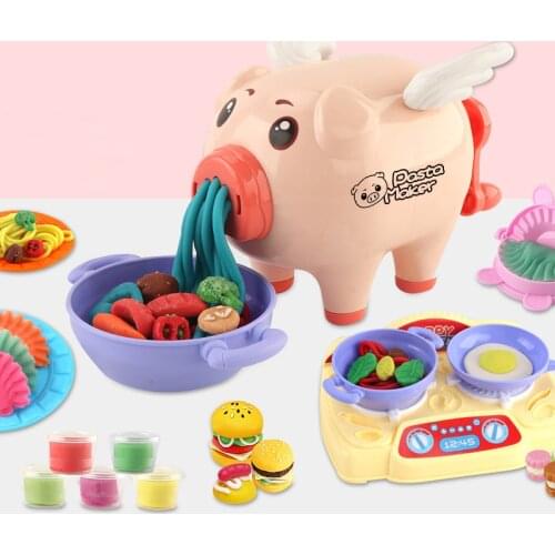 Play House Toys Little Pig Noodle Maker For Children Plasticine Toys Kids' DIY Colored Clay Plasticene Flour Clay Kitchen Toys