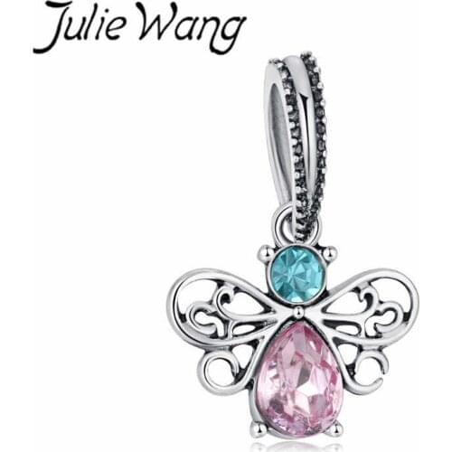 Julie Wang 5PCS Butterfly Bead Charms Rhinestone Zinc Alloy Bracelet& Bangles Necklace Jewelry Making Accessory