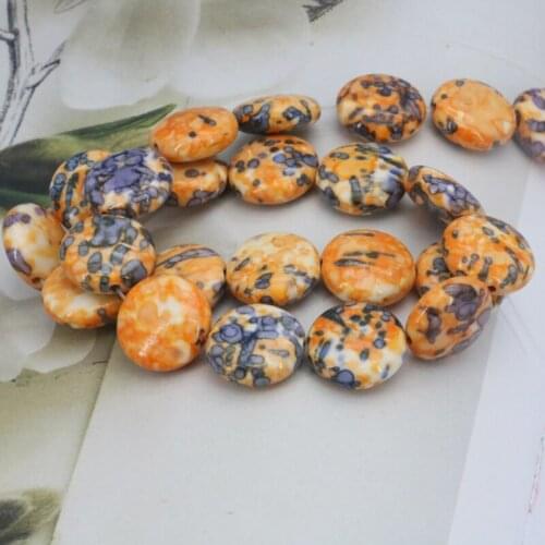 New!Coin shape Riverstones round loose beads 16mm DIY 15" women jewelry Accessory making design gifts