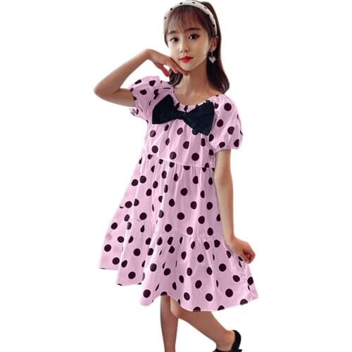 Summer Dress Girl Big Bow Party Dress For Kids Girl Dot Pattern Child Dress Casual Style Clothes For Girls