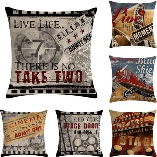 Retro Film Projector Pictures Flax Pillow Cover Automobile And Sofa Cushion Cover Home Decor