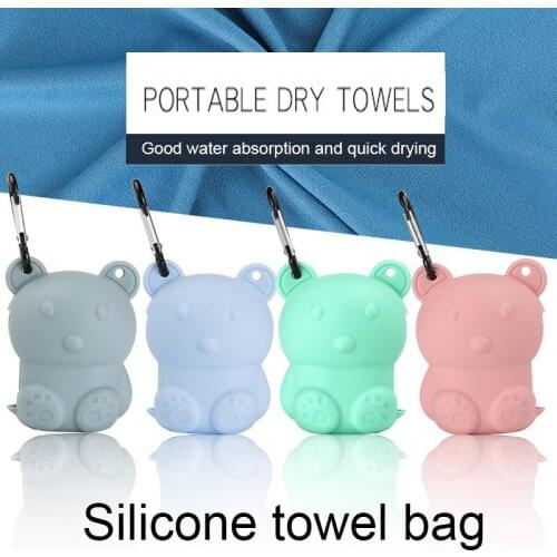 Cute and portable sports silicone towel bag, colorful towel storage includes fashionable quick-drying comfortable towel