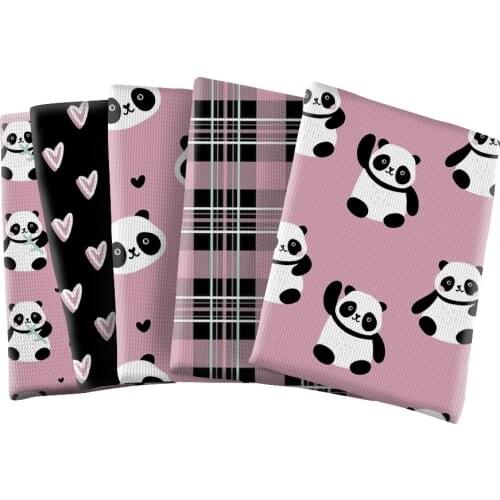 Cute Cartoon Panda Pattern Printed Bullet Textured Liverpool Patchwork Tissue Kids home textile 50*145cm