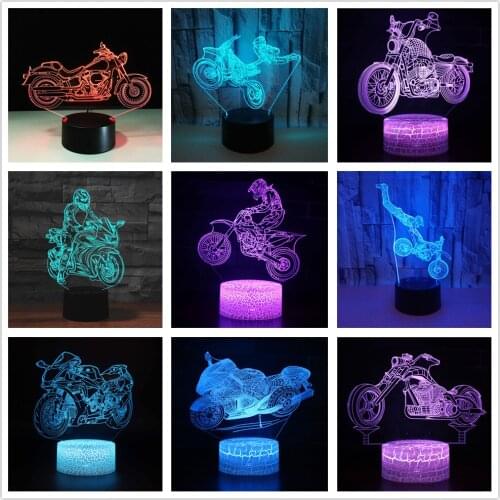 Motorcycle 3D Night Lights Acrylic USB Remote Touch Table Lamp 7 Colors for Kids Gift Home Bedroom Decor Baby Sleeping Lighting