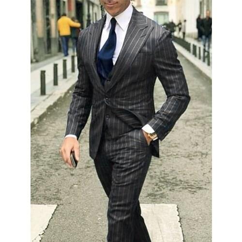 Tailor Made Suits Dark Grey Chalk Stripe Men Fashion Suit Tailored Suit Striped Suit Custom Made Suits Men Stripe Bespoke Suit