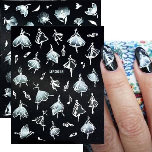 5D Floral Nail Stickers Spring Butterfly Design Sliders For Manicure Embossed White Color Flower Decals Decoration GLJP3001-3018