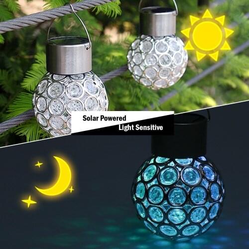 Solar Powered Rechargeable Hollow-out Spherical LED Outdoor Lamp Drop shipping