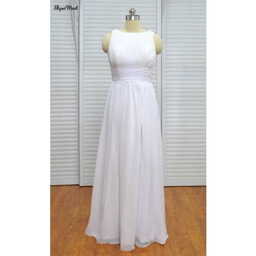 New Sheath Lace Scoop Off the shoulder Sleeveless White Chiffon Ivroy Bridal Wedding Dress Wedding Gown 2021