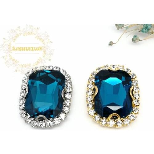 Peacock blue Rectangle Glass Crystal sew on rhinestones with Crystal buckle Diy wedding dress Mobile Accessories Free shipping