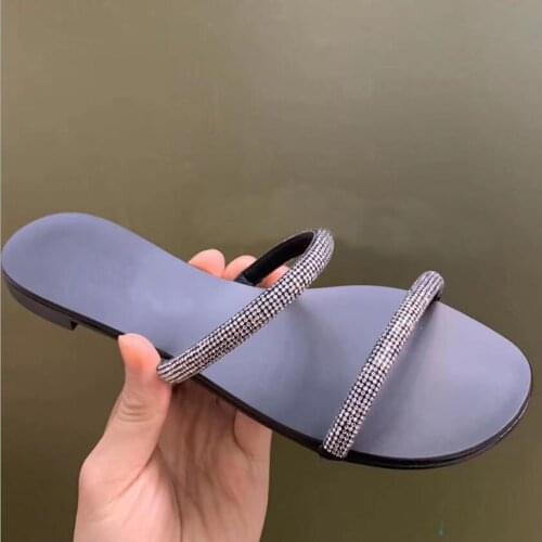 Beach Shoes Rhinestone Pantuflas De Mujer Chinelo Outside Flat Slides Summer Slippers Women Fashion Klapki Damskie Na Lato