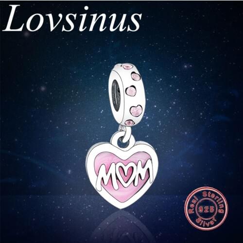 Fit Original European Charms Bracelet Real 925 Sterling Silver Mum Script Heart Charm Jewelry Women Berloque Making Mother Gift