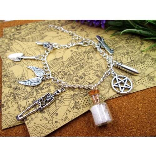 TV series inspired charm bracelet real salt bottle bullet star wings skeleton car pendant bracelets