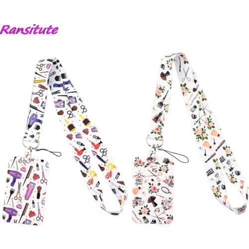 Ransitute R1974 Repair Barber Tools Scissors Comb Lanyard ID Badge Holder Mobile Phone Badge Key Ring Holder Jewelry For Barber