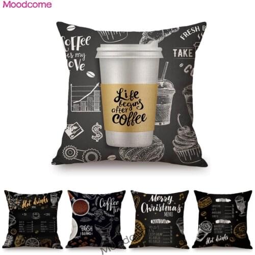 Nordic Black White Coffee Time Art Sofa Thow Pillow Case Hand Drawn Home Decorative Sofa Throw Pillow Case Chair Cushion Cover