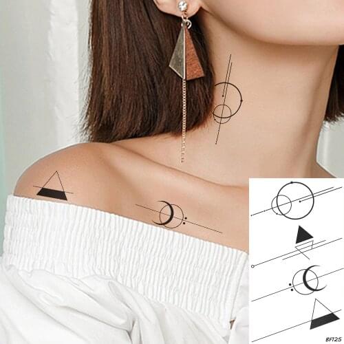 VANKIRS Little Line Geometric Fake Tattoo Sticker Women Sexy Moon Tattoos Temporary Triangle Waterproof Tatoos Body Arm Clavicle