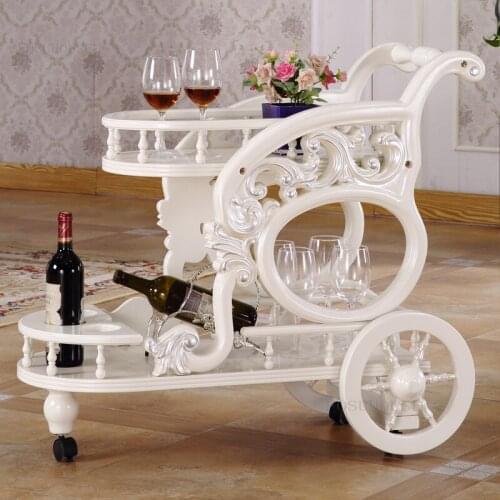 European Style Homestay Storage Cart Restaurant Household Double-decker Trolley Hotel Bar Club Wine Racks Dining Kitchen Islands