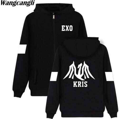 Classic New Popular Women Men Zipper Hoodies Hip Hop EXO Kpop Autumn Zipper Sweatshirt Top Quality Coat Fashion Harajuku Hoodie