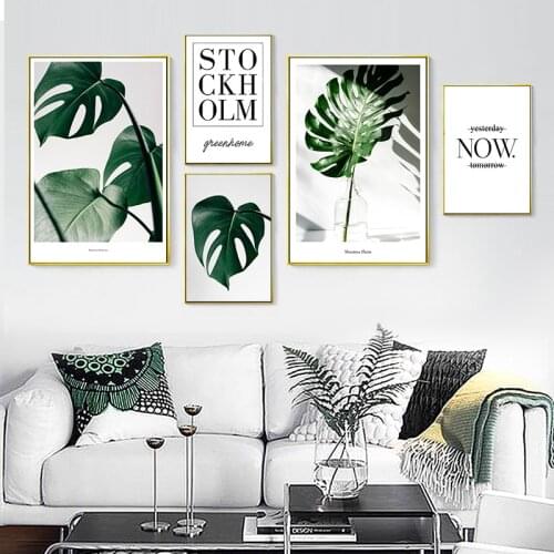 Tropical Palm Leaf Green Plants Wall Art Monstera Posters Prints Gold Quote Canvas Art Painting Nordic Wall Picture Home Décor