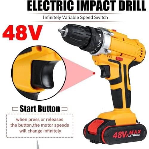 48V 1500W Impact Cordless Screwdriver Cordless Drill Impact Electric Drill Power Tools Hammer Drill Electric Drill Hand EU Plug