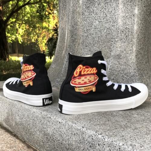 Wen Design Pizza DELIVERY High Top Men Skateboarding Shoes Black Women Canvas Sneakers Plimsolls Lace up Trainers Special Gifts