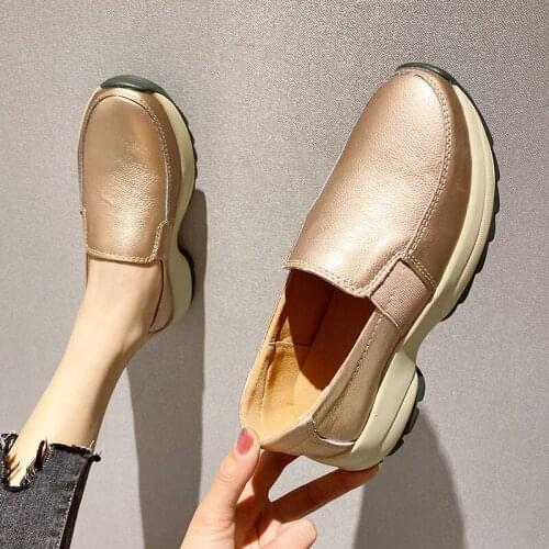 Spring Ladies Genuine Leather Handmade Shoes Women Hook &Loop Flat Shoes Women 2021 Autumn Soft Loafers Flats