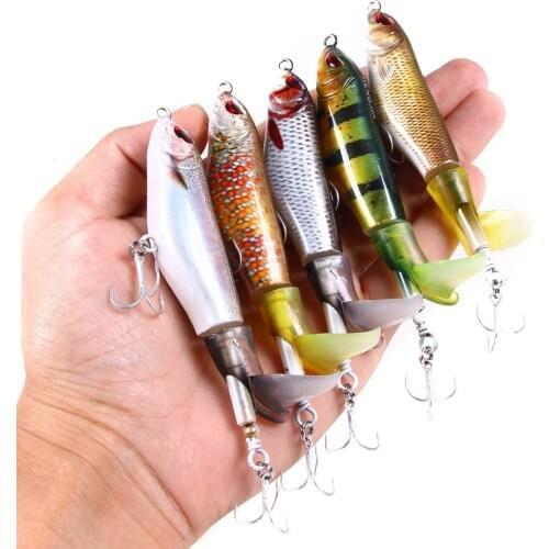 HENGJIA 1pcs Whopper Popper Lure with Soft Rotating Tail 3D Lifelike Artificial Topwater Floating Hard Bait Fishing Wobbler