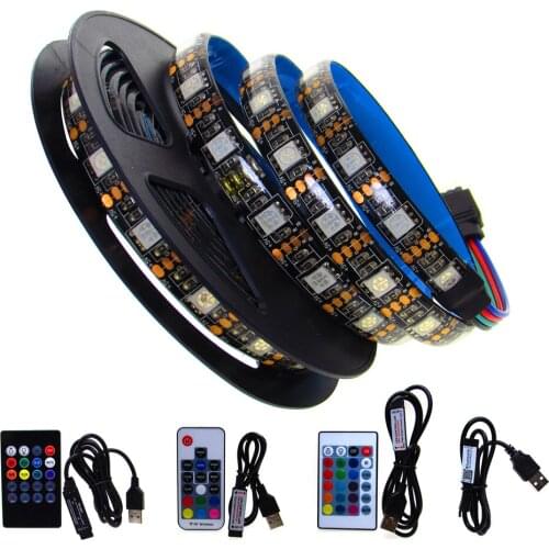 USB LED Strip RGB 5V Waterproof Black PCB 5050 50CM- 5M 5V RGB Led Strip Light USB Tape PC TV Backlight With Remote Controller