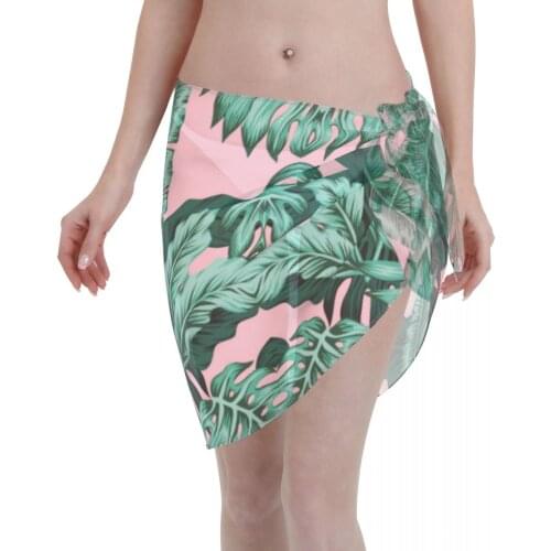 Women Beach Bikini Cover Up Tropical Green Leaves Wrap Skirt Sarong Scarf Beachwear Bathing Suit Beachwear Swimsuits